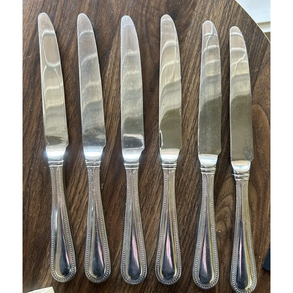 Wallace Continental Bead Flatware Service Set of 6 Dinner Knives Stainless Steel